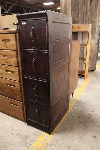 Antique Globe Golden Oak Four Drawer File Cabinet