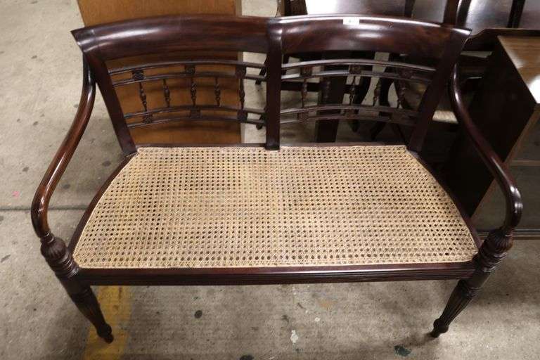 Regency Style Caned Mahogany Bench