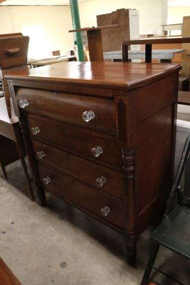 Mid-Atlantic Federal Tiger Maple and Cherry Chest, Splits and Chips