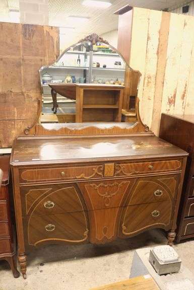 Depression Era Dresser with Mirror, Wear to Top