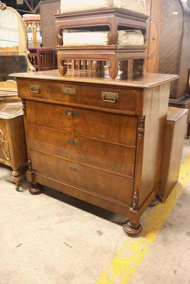 Continental Walnut Chest of Drawers with Art Nouveau Hardware