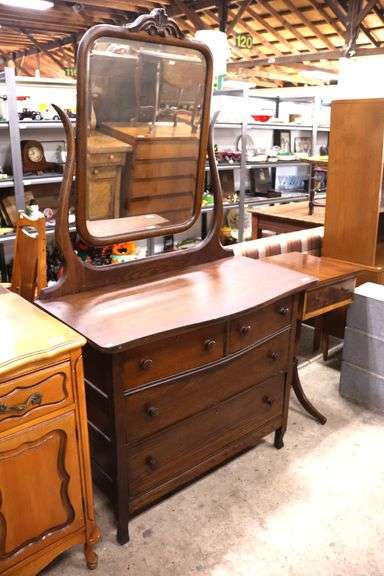 Antique Golden Oak Dresser with Mirror