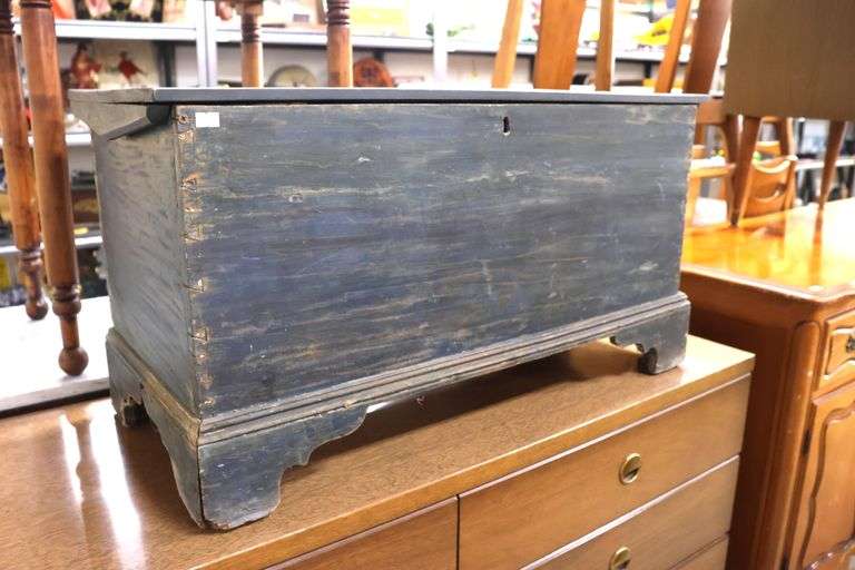 Sussex County, Delaware Blue Painted Child's Size Blanket Chest, Imperfections/Repairs