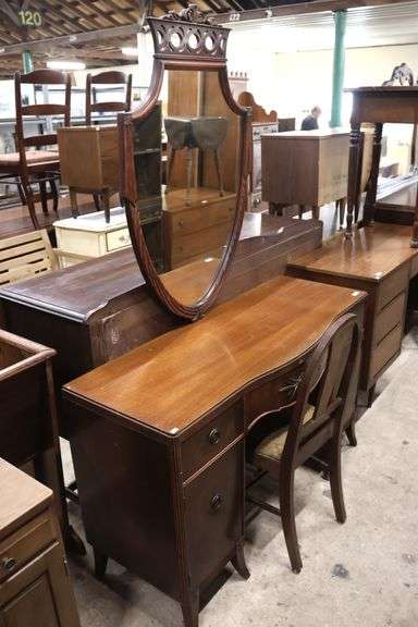 Colonial Revival Mahogany Vanity with Chair