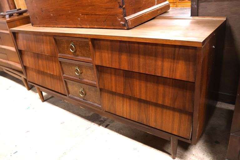 MCM Walnut Nine Drawer Dresser with Laminate Top