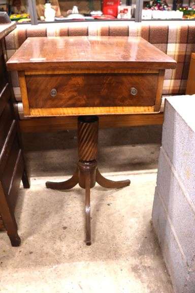 Unusual Federal Tiger Maple and Mahogany One Drawer Stand