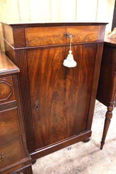 French Empire Flame Mahogany Commode, Split in Door