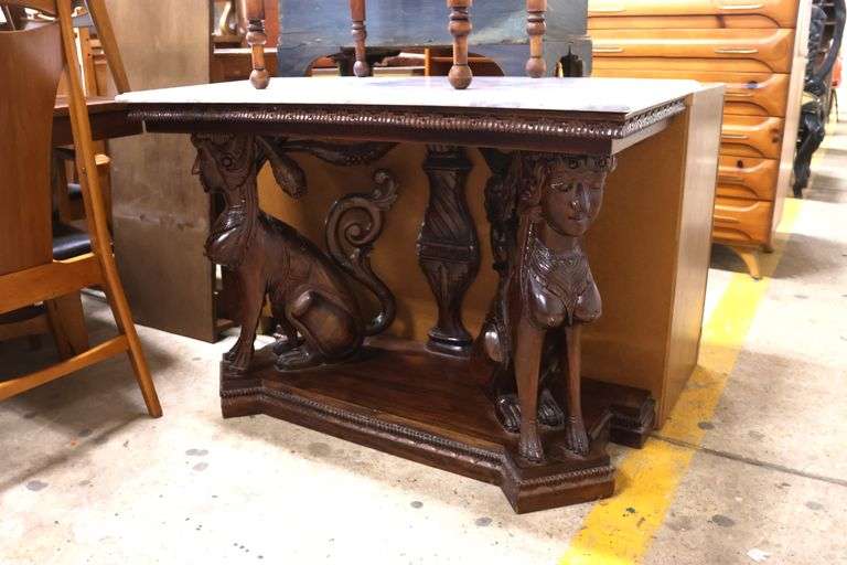 Neoclassical Style Marble Top Carved Sphinx Pier Table