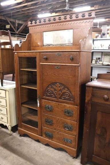 Antique Golden Oak Side By Side Desk, One Bale Missing