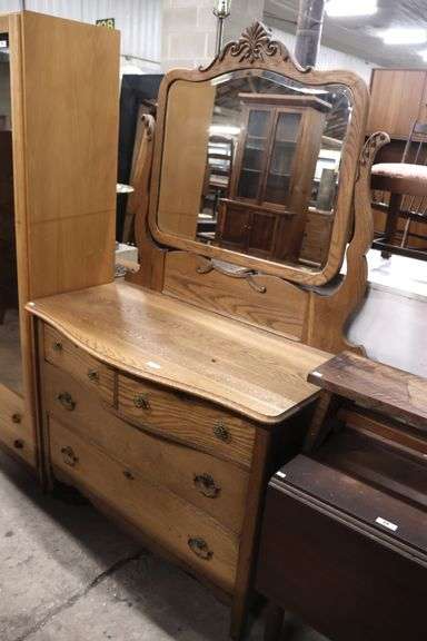 Antique Golden Oak Dresser with Mirror