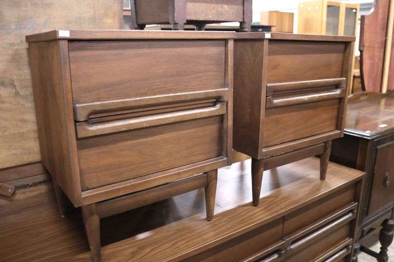 Pair MCM Walnut Nightstands with Laminate Tops