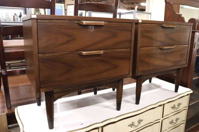 Pair MCM Walnut Nightstands, One with Added Lock