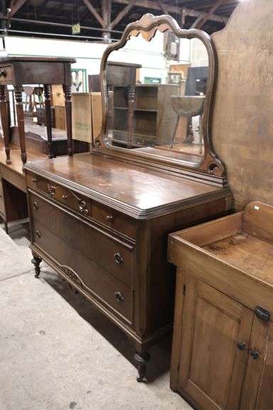 Depression Era Walnut Dresser with Mirror