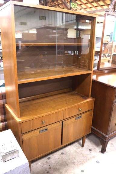 MCM Walnut One Piece Sliding Door Hutch