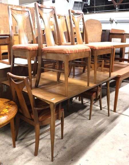 MCM Walnut Dining Table with Pop-Up Leaf and Four Chairs