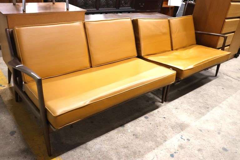 Selig Danish MCM Teak and Mustard Vinyl Sectional Sofa