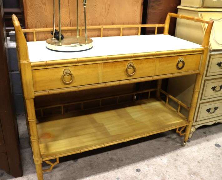 Thomasville MCM Painted Faux Bamboo Bar Cart