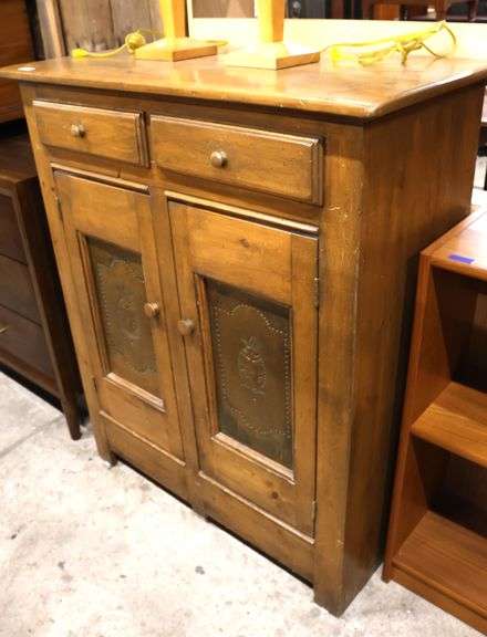 Vintage Farmhouse Softwood Punched Tin Pie Safe