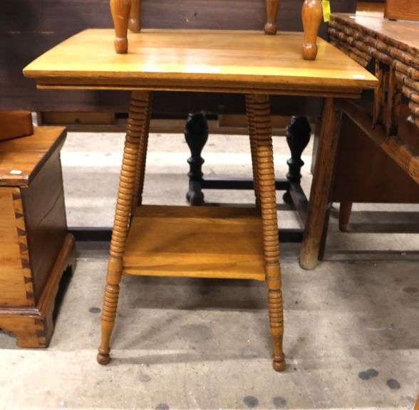 Antique Golden Oak Two Tier Lamp Table, Wonky