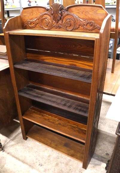 Antique Carved Golden Oak Bookcase
