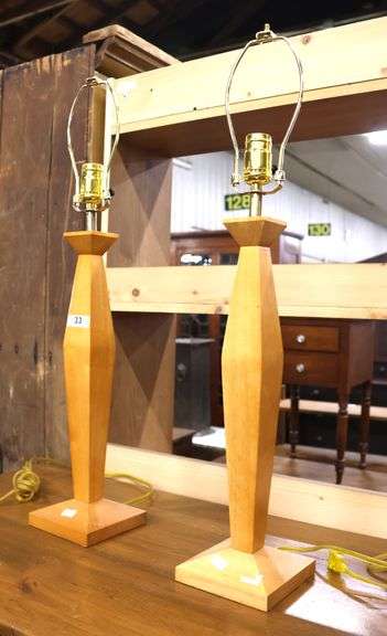 Pair MCM Wood Lamps