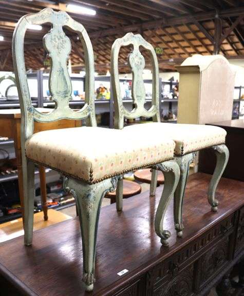 Pair Venetian Rococo Paint Decorated Side Chairs