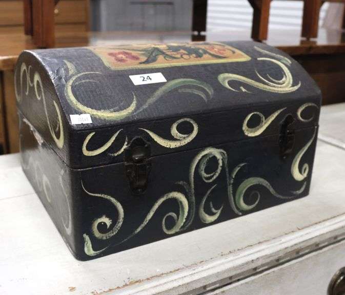 Contemporary Floral Painted Dome Lid Trunk