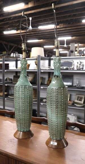 Pair MCM Ceramic Table Lamps, Cords Cut