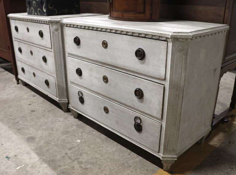 Pair Gustavian Grey Painted Bachelor's Chests