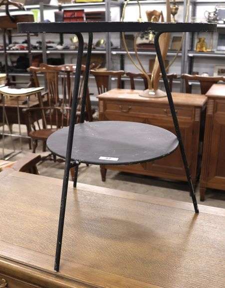 MCM Glass Top Metal Two Tier Table
