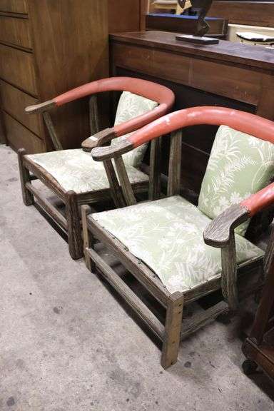 Pair Asian-Inspired Yoke Back Armchairs