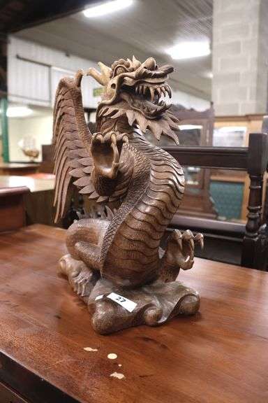 Southeast Asian Carved Teak Figure of a Dragon