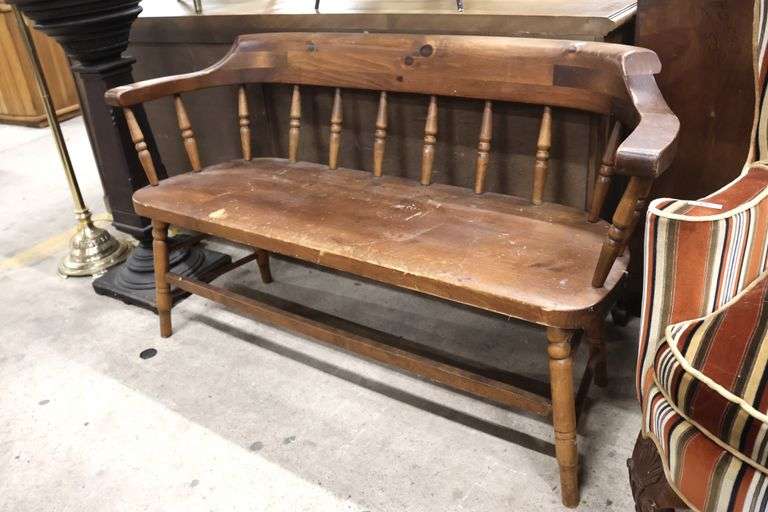 Vintage Farmhouse Pine Windsor Bench