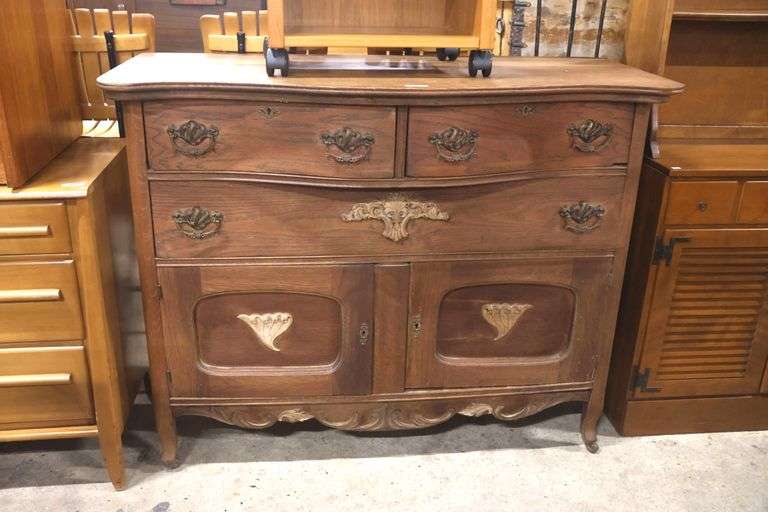 Antique Golden Oak Serpentine Server