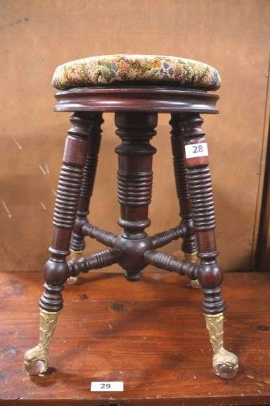 Victorian Claw Foot Mahogany Piano Stool