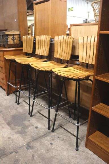 (4) MCM Umanoff Style Slat Swivel Bar Stools