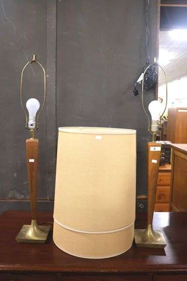 Pair MCM Walnut and Brass Tone Lamps