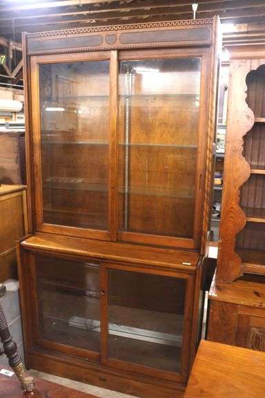 F.A. Davis & Sons Baltimore MD Walnut Sliding Door Mercantile Display Cabinet