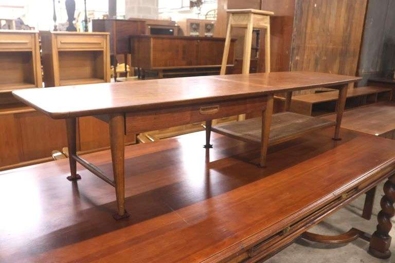 Lane MCM Walnut Coffee Table with Caned Lower Shelf, Damage to Cane