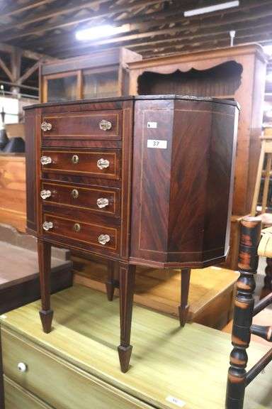 Colonial Revival Line Inlaid Mahogany Martha Washington Sewing Stand