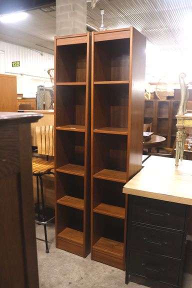 Pair Danish MCM Teak Adjustable Shelf Bookcases