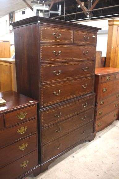 Georgian Herringbone Inlaid Mahogany Chest on Chest