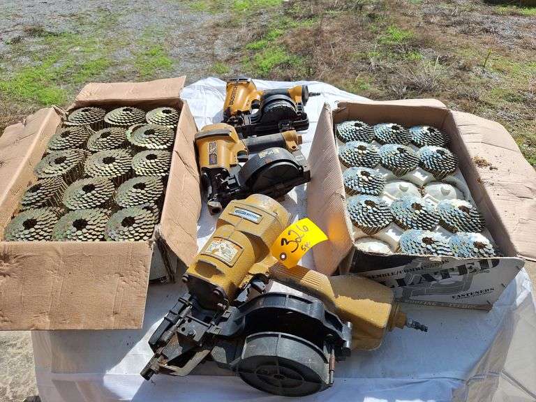(3) Coiled Air Nail Guns & (2) Boxes of Coiled Nails