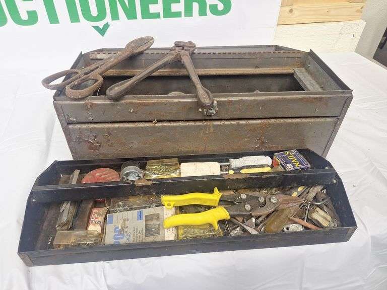 Gray Metal Toolbox & Contents