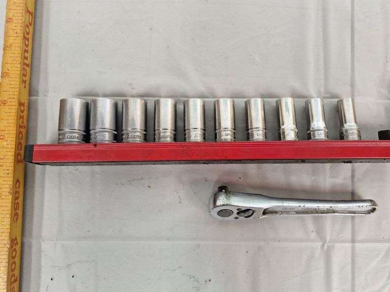 Snap-On 3/8 Metric Sockets with Rail-- Ratchet & Extensions
