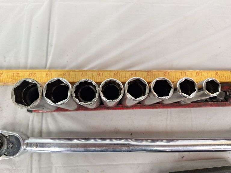 Snap-On 1/2 Torque Wrench with 1/2 Standard Sockets-- adapters  & Rail & Hammer breaker