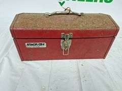 Red Metal Stack-On Box with Contents (screws & related items )