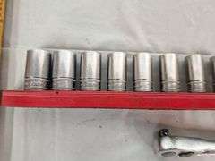 Snap-On 3/8 Metric Sockets with Rail-- Ratchet & Extensions