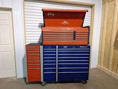 Snap-On Rolling Toolbox Top(Red) -- Bottom (blue) & Side Box (Red) all one money with keys (no key t