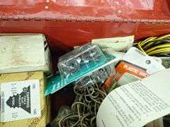 Red Metal Stack-On Box with Contents (screws & related items )